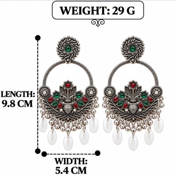 OXIDISED SILVER MULTICOLOR FLORAL CHANDBALI EARRINGS