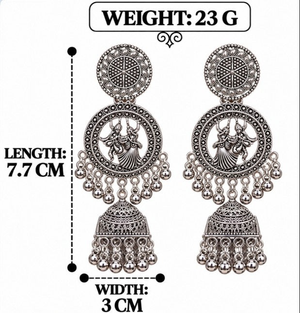 OXIDISED SILVER RADHA KRISHNA JHUMKA EARRINGS