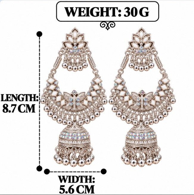 BUTTERFLY WHITE STONE CHANDBALI JHUMKA EARRINGS