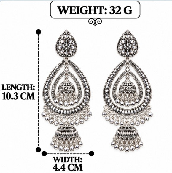 OXIDISED SILVER DOUBLE JHUMKA CHANDBALI JHUMKA EARRINGS