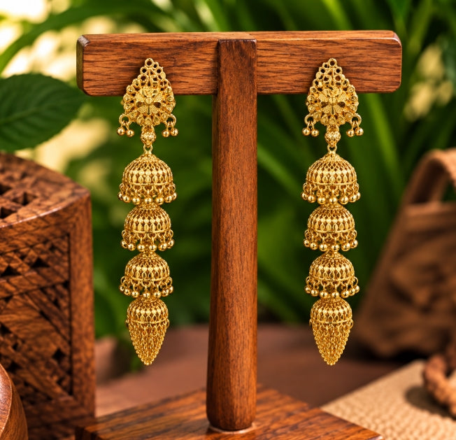 GOLD-PLATED MULTI-TIERED DOME SHAPE JHUMKA EARRINGS