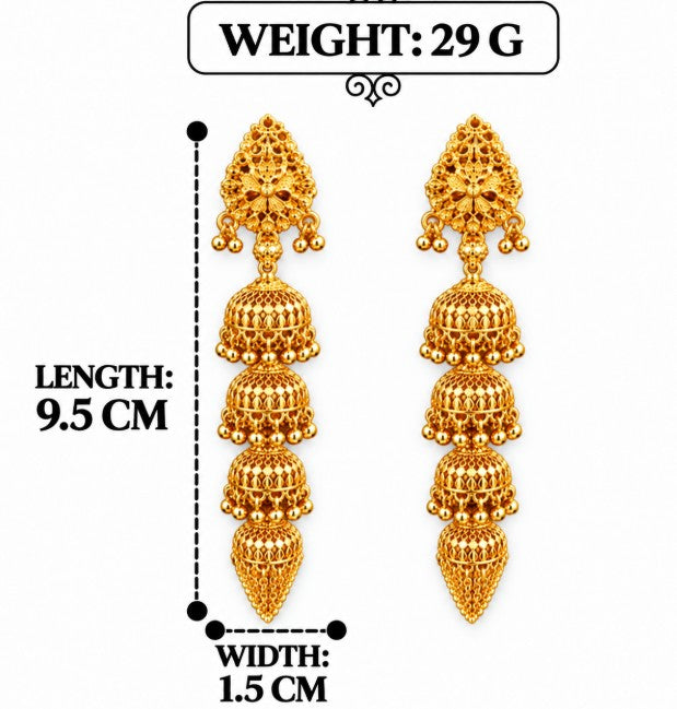GOLD-PLATED MULTI-TIERED DOME SHAPE JHUMKA EARRINGS