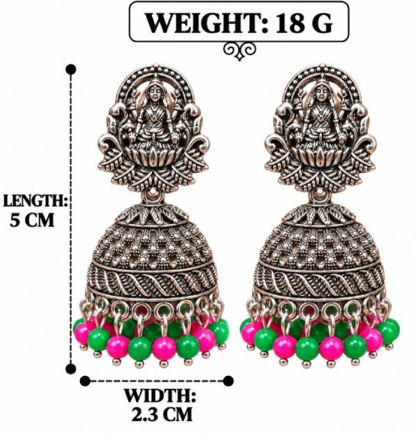 OXIDISED SILVER GODDESS LAKSHMI TEMPLE JHUMKA EARRINGS
