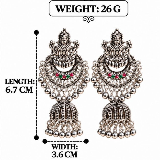 OXIDISED SILVER GODDESS LAKSHMI DEVI CHANDBALI JHUMKA EARRINGS