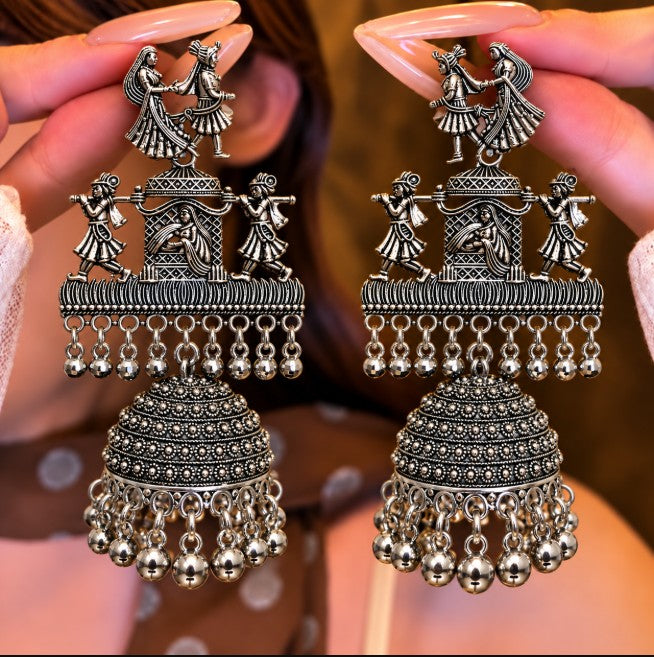 OXIDISED SILVER BRIDAL PALKI JHUMKA EARRINGS