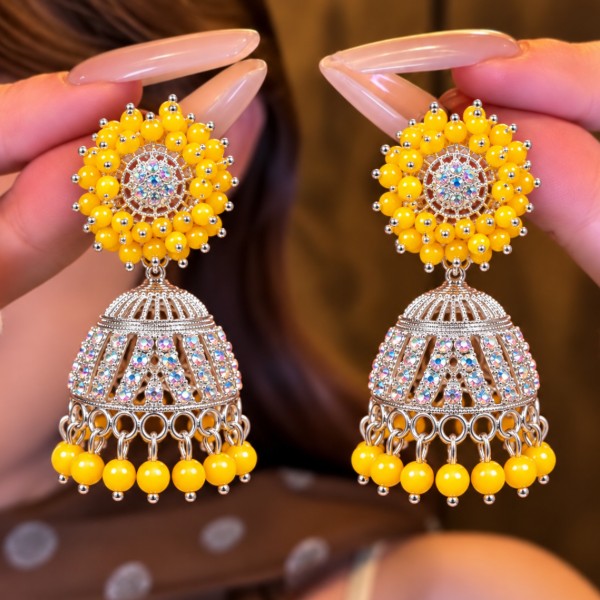 TRADITIONAL STONE & BEADED JHUMKA EARRINGS