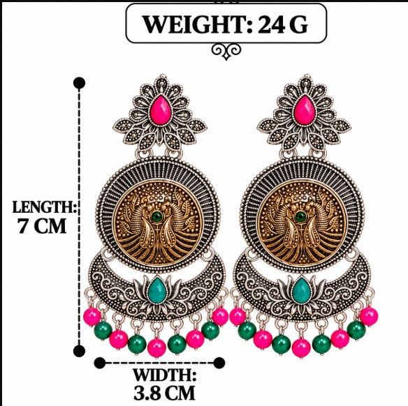 OXIDISED SILVER EARRINGS FLORAL PEACOCK CHANDBALI EARRINGS