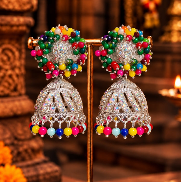 TRADITIONAL STONE & BEADED JHUMKA EARRINGS