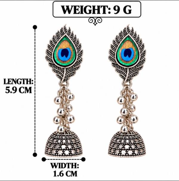 OXIDISED SILVER PEACOCK GHUNGROO BEADS JHUMKI DROP EARRINGS