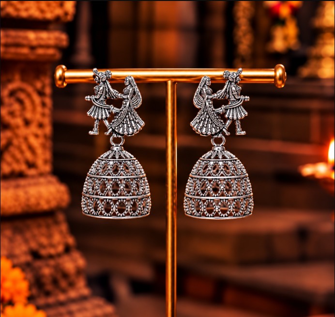OXIDISED SILVER DOME JHUMKA EARRINGS