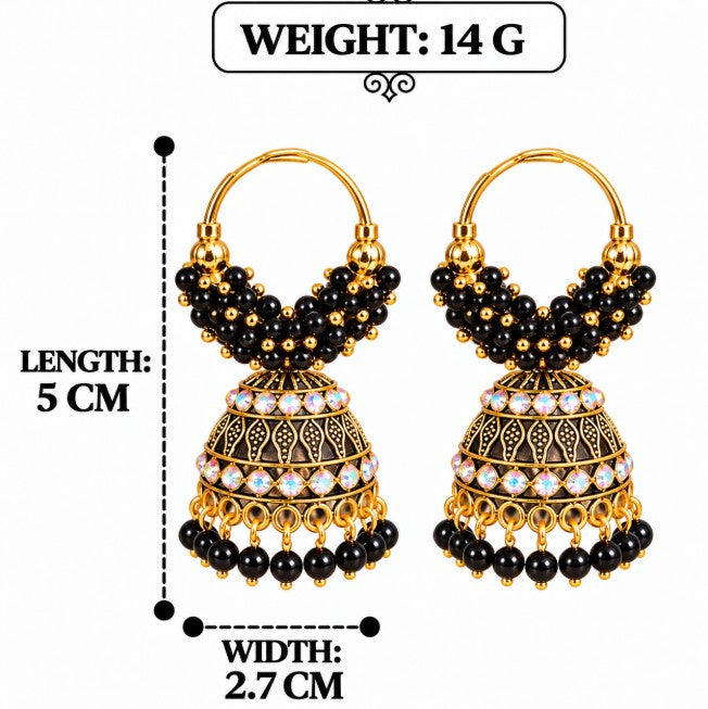 GOLD PLATED BEADED HOOP JHUMKA EARRINGS