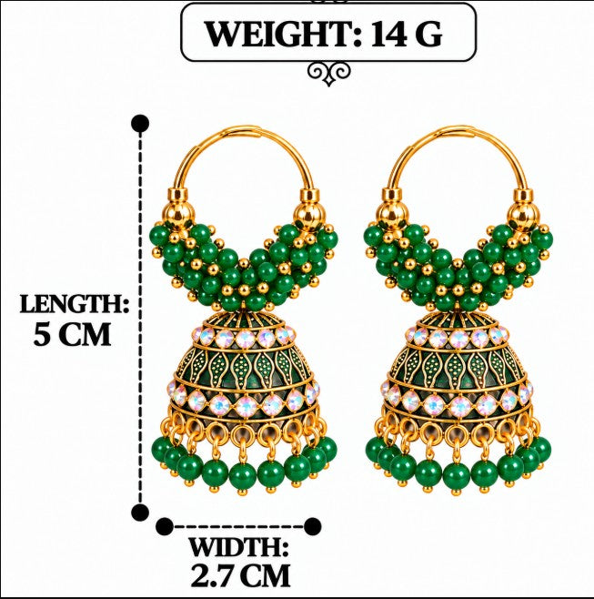 GOLD PLATED BEADED HOOP JHUMKA EARRINGS