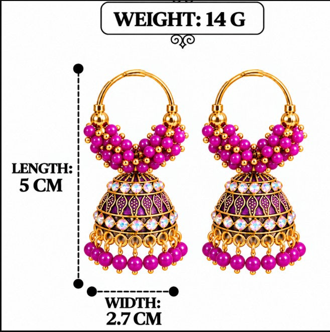 GOLD PLATED BEADED HOOP JHUMKA EARRINGS