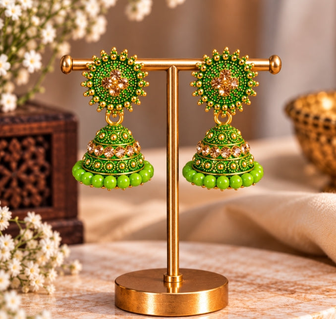 TRADITIONAL STONE & BEADED SMALL JHUMKI EARRINGS