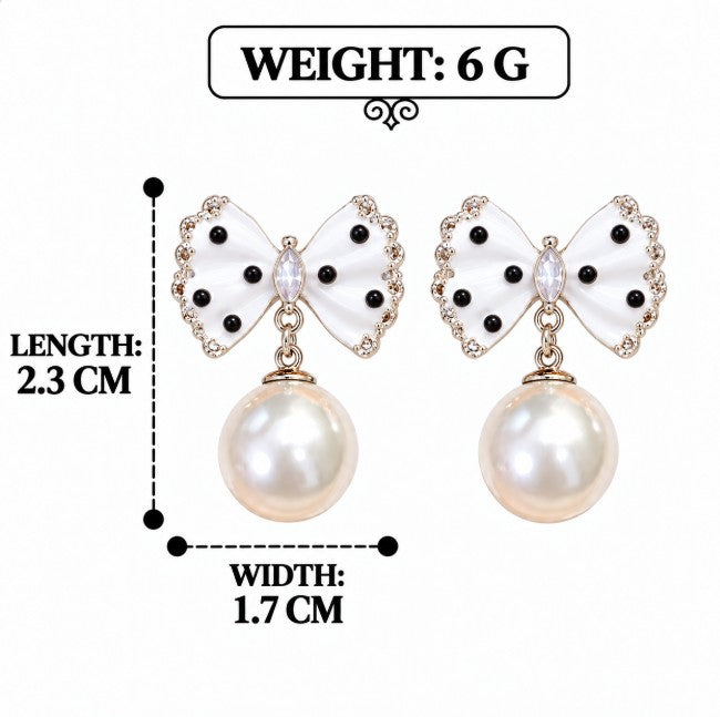 POLKA DOT BOW PEARL SMALL DROP EARRINGS