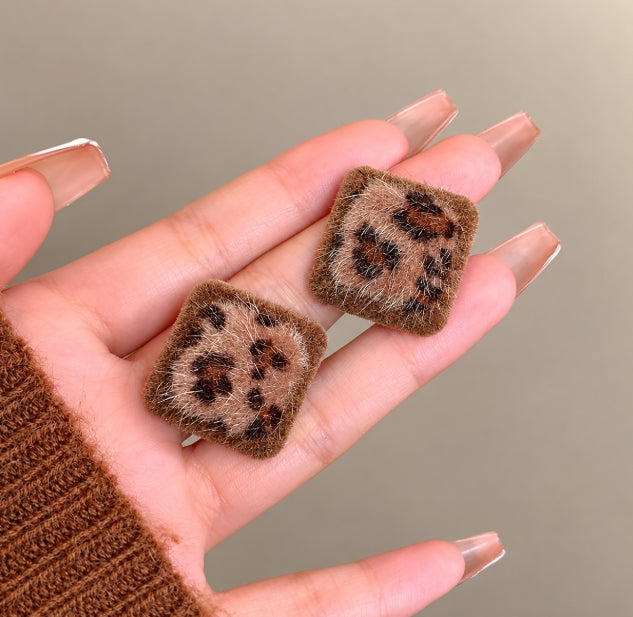 LEOPARD CHEETAH SQUARE SHAPE STUD EARRINGS