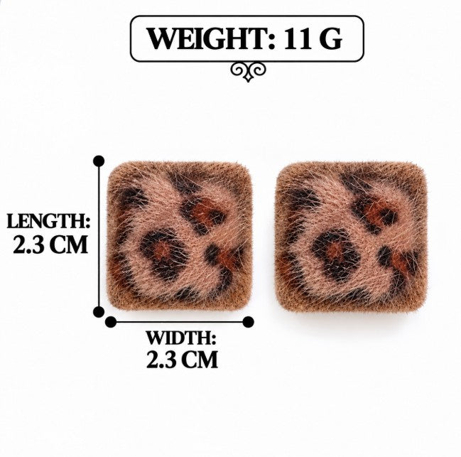LEOPARD CHEETAH SQUARE SHAPE STUD EARRINGS