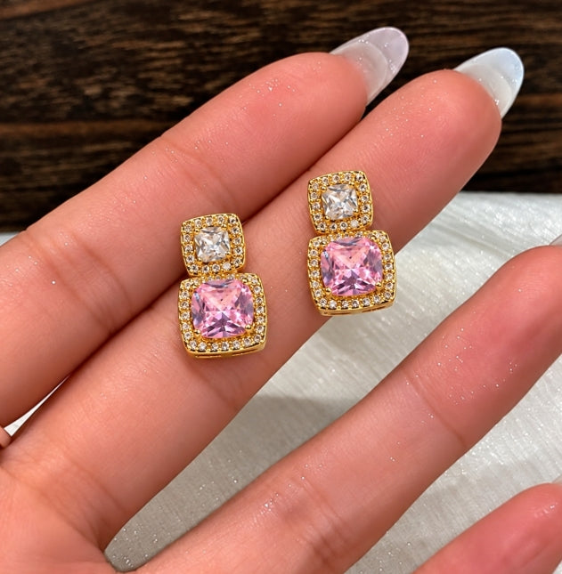 PINK CRYSTAL DROP EARRINGS