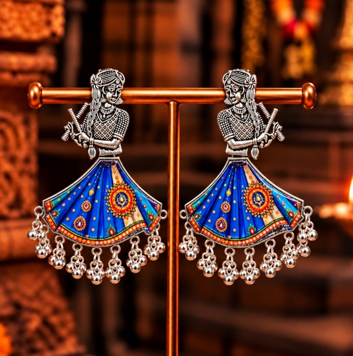 BIG NAVRATRI EARRINGS OXIDISED SILVER DANCING GIRL EARRINGS