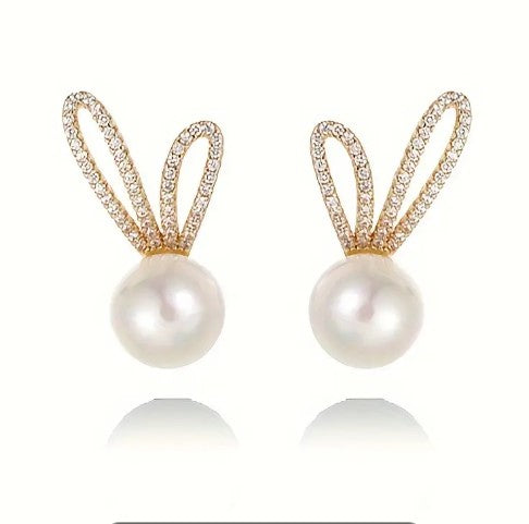 Cute Rabbit Pearl Stud Earring