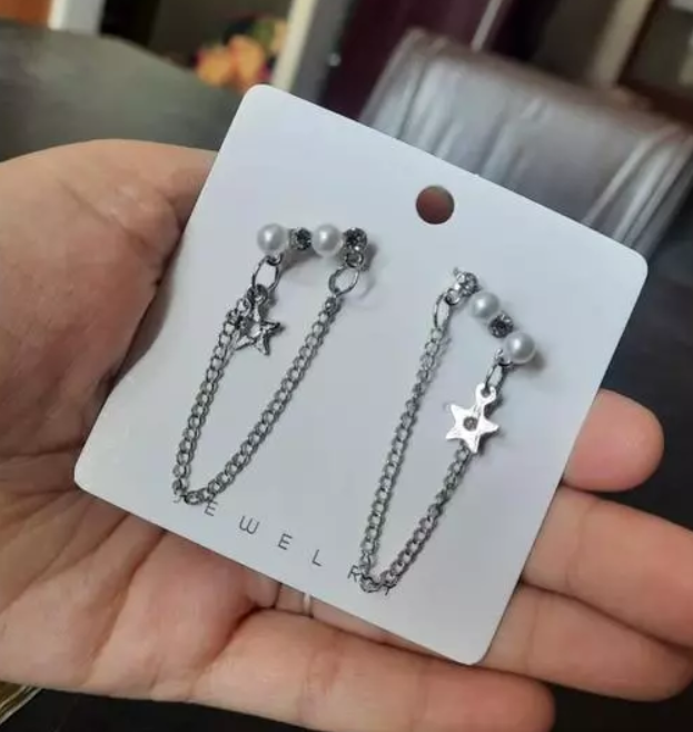 Pearl Star Chain Drop Earring