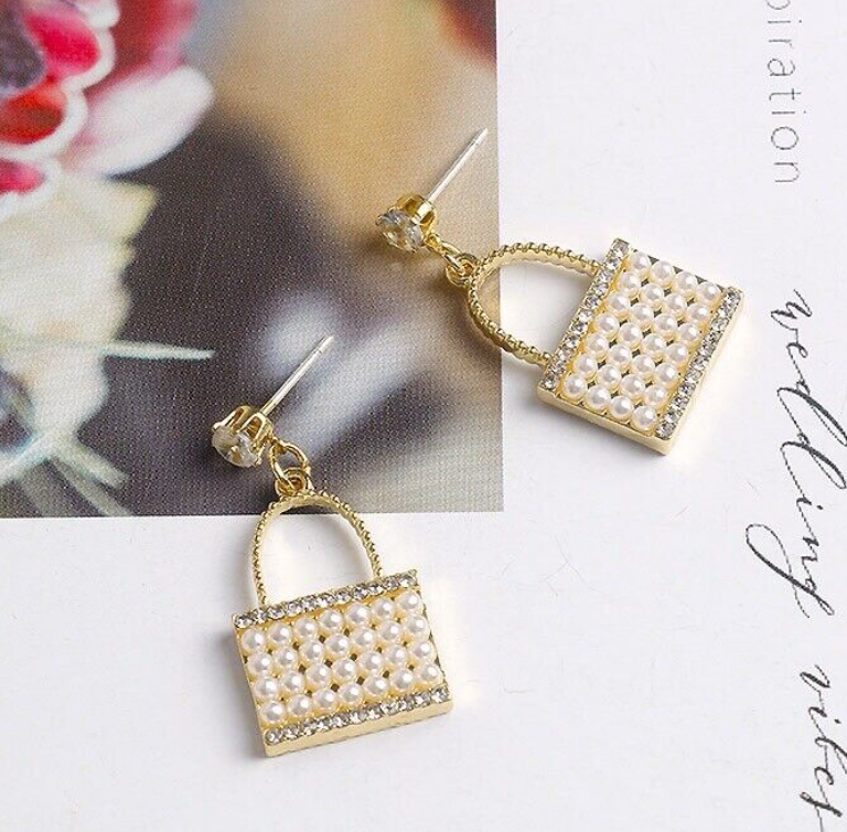 Pearl Bag Purse Drop Earring