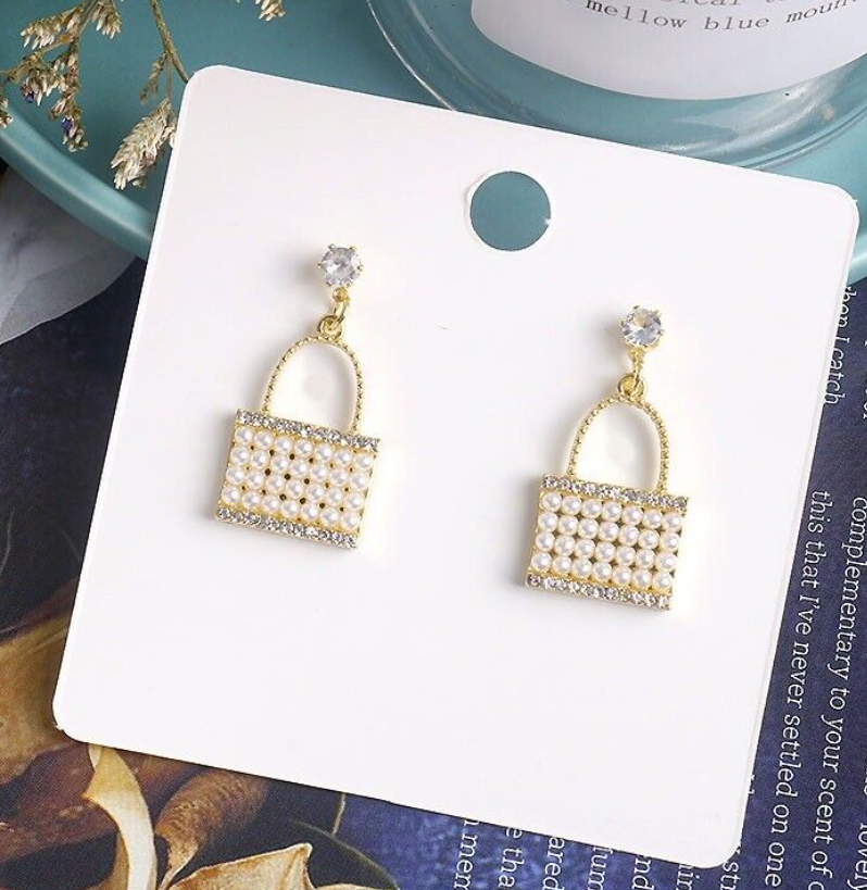 Pearl Bag Purse Drop Earring