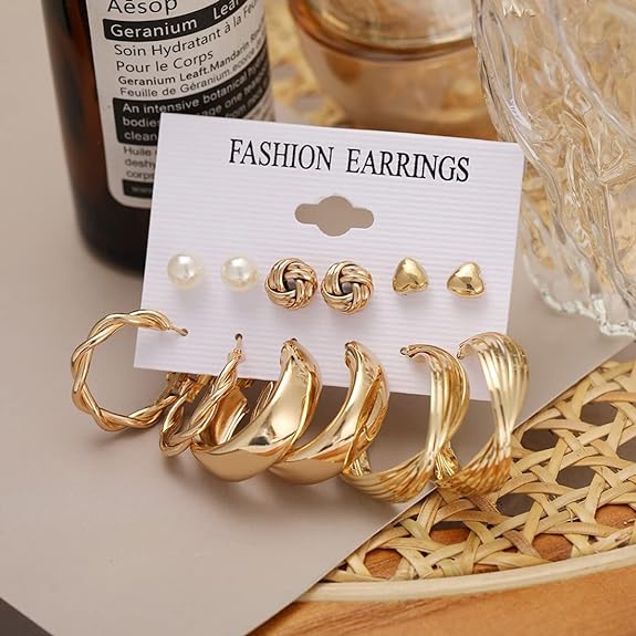 6 Pair Combo Set Hoop Pearl stud Earring