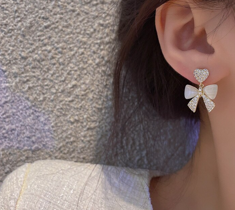 Heart Bow Drop Earring