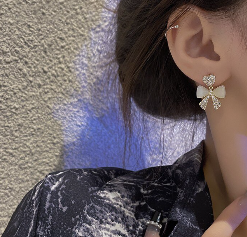 Heart Bow Drop Earring