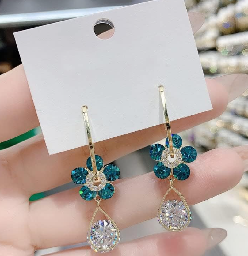 Crystal Flower Drop Earring