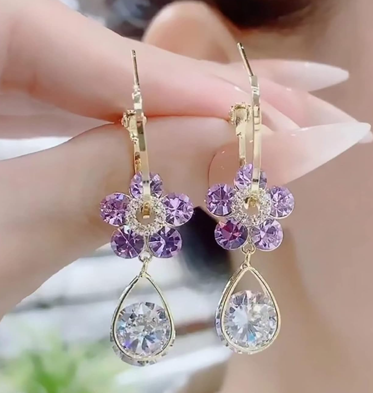 Crystal Flower Drop Earring