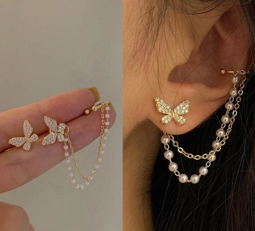 Double Ear chain Butterfly Earring