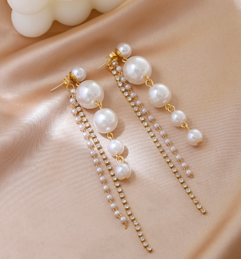Long Pearl Chain Tassel Earring
