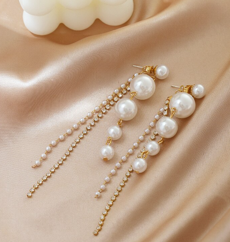 Long Pearl Chain Tassel Earring