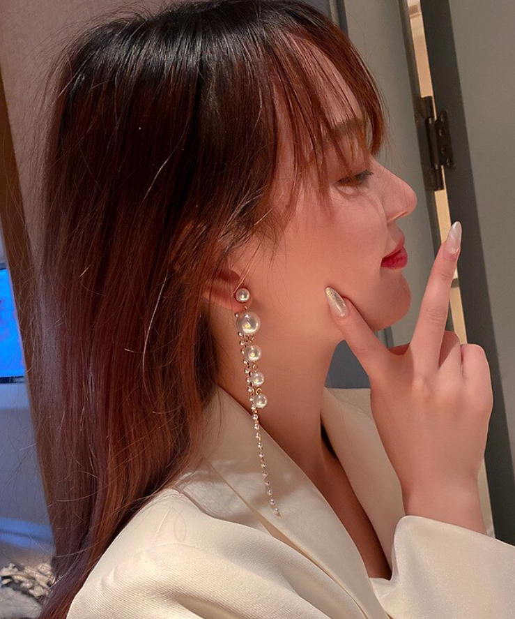 Long Pearl Chain Tassel Earring