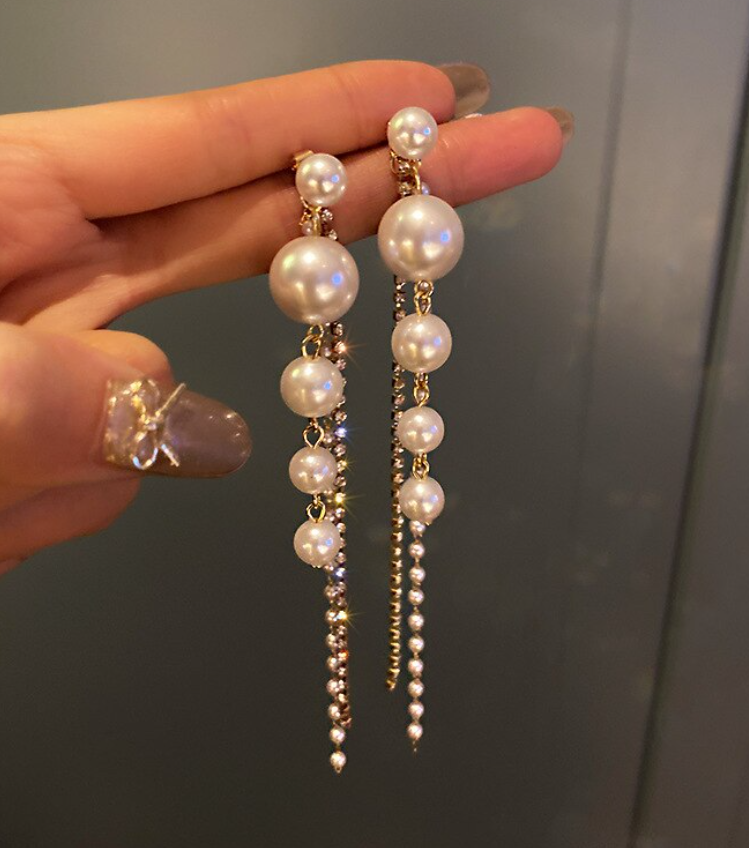 Long Pearl Chain Tassel Earring