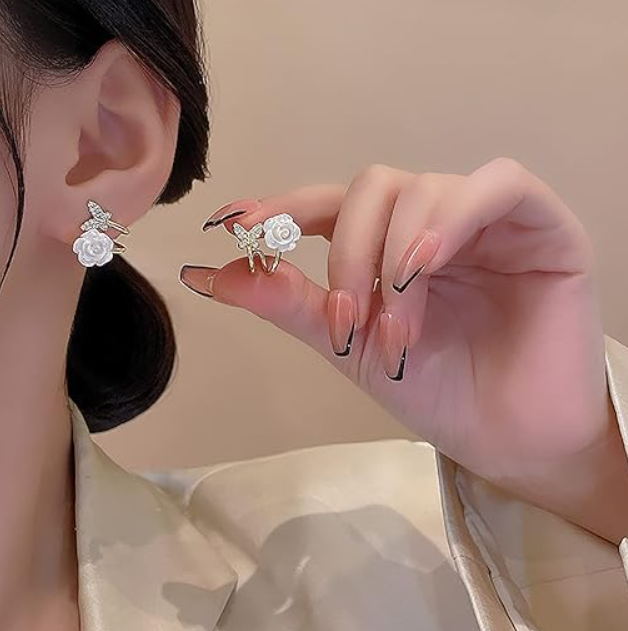 Butterfly Flower Huggie Earring