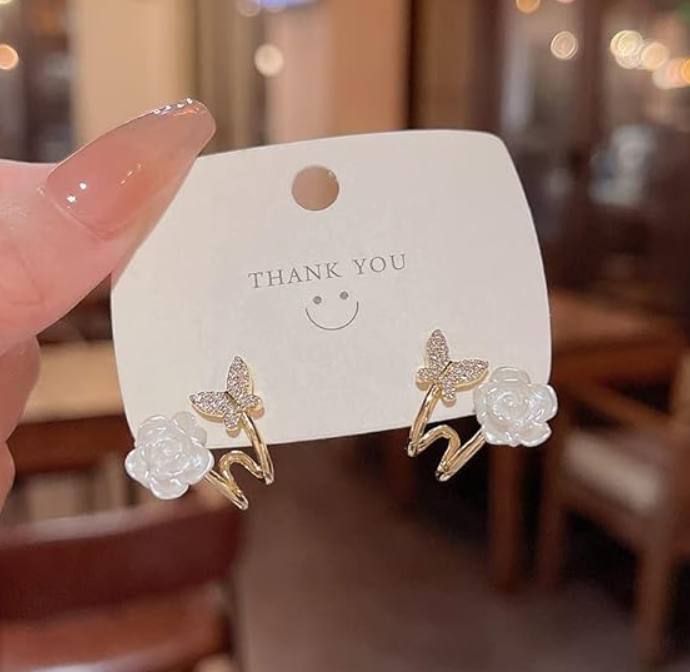 Butterfly Flower Huggie Earring