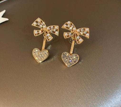 Heart Bow pearl Drop Earring