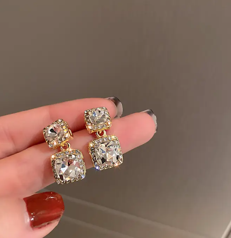 Square Crystal Drop Earring