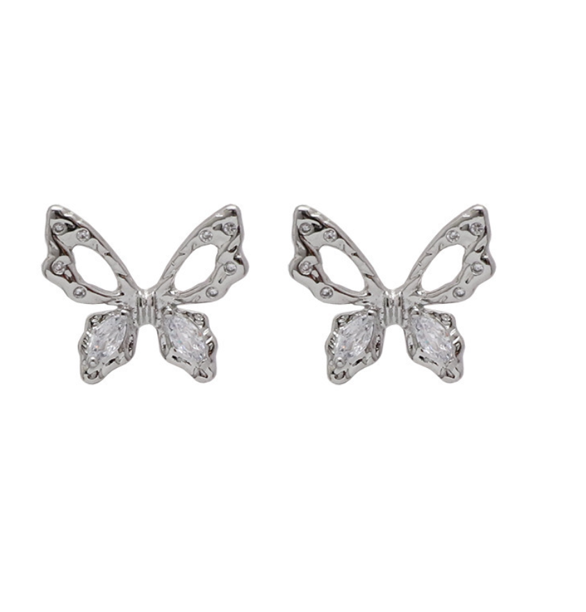 Sliver Butterfly Stud Earring