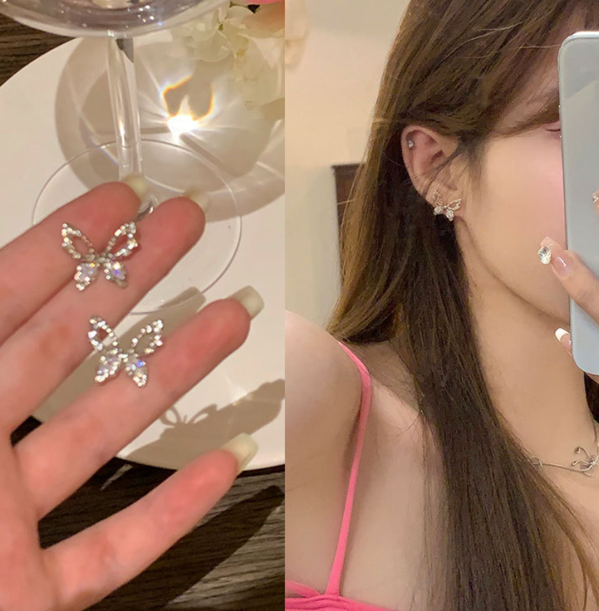Sliver Butterfly Stud Earring