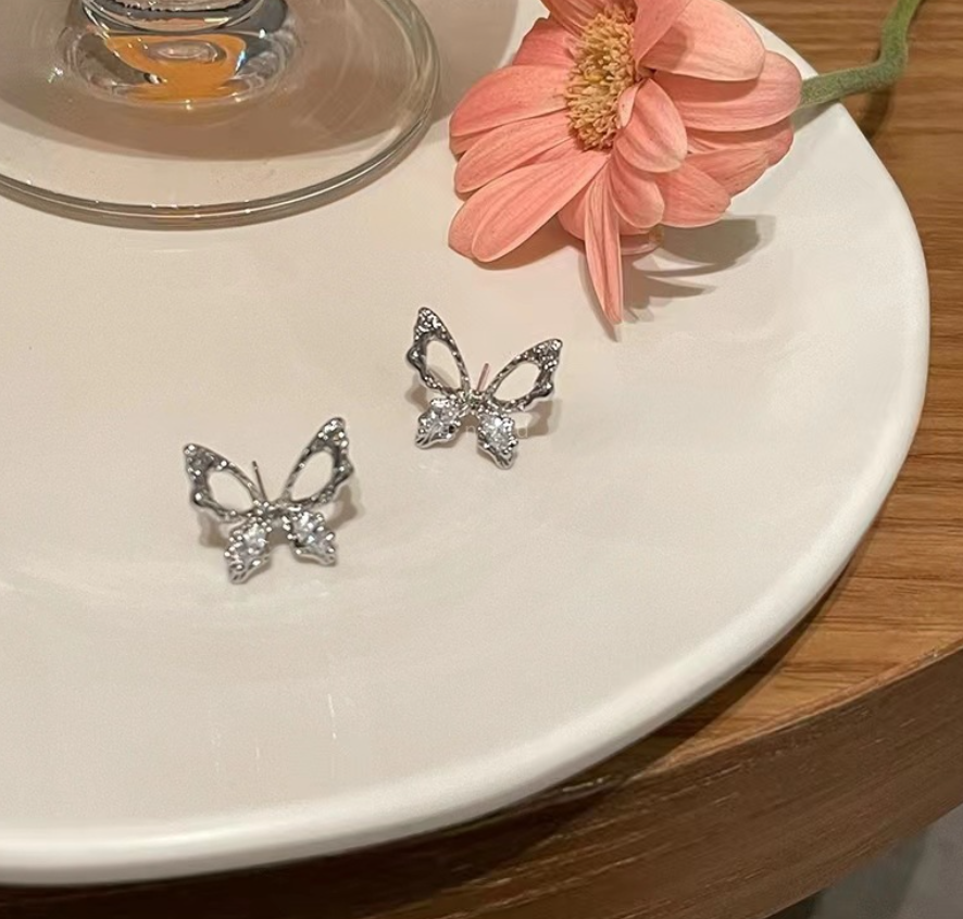 Sliver Butterfly Stud Earring