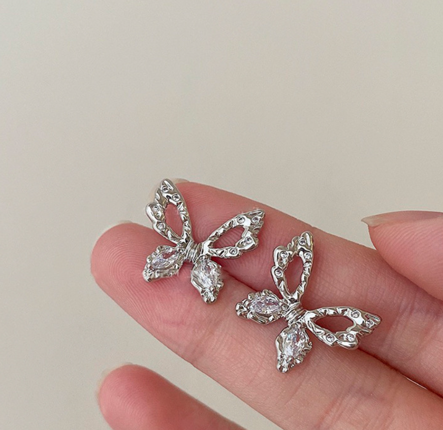 Sliver Butterfly Stud Earring