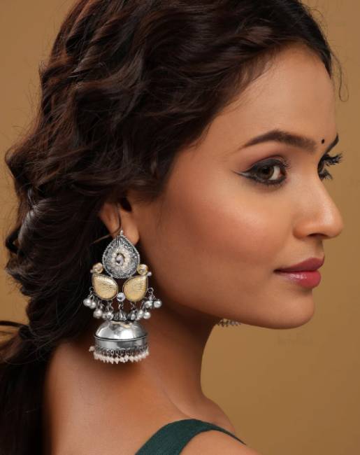 TRADITIONAL LONG TEMPLE JHUMKI EARRINGS BRASS