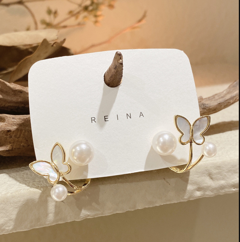 Butterfly Pearl Huggie Earring