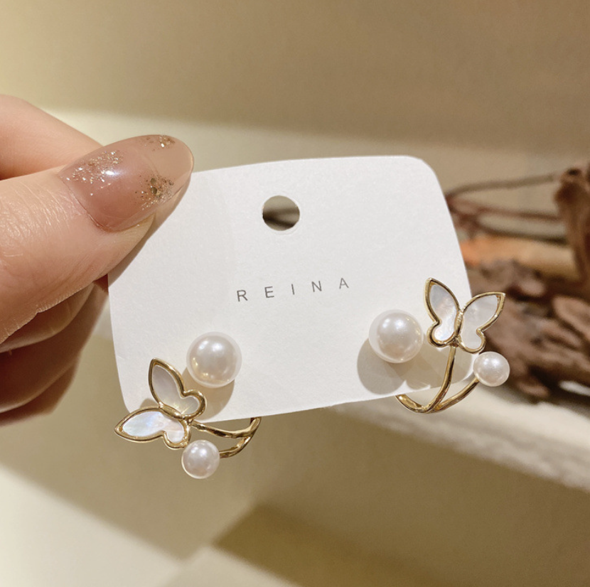 Butterfly Pearl Huggie Earring
