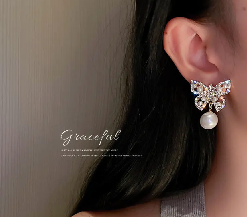 Butterfly Pearl Drop Earring