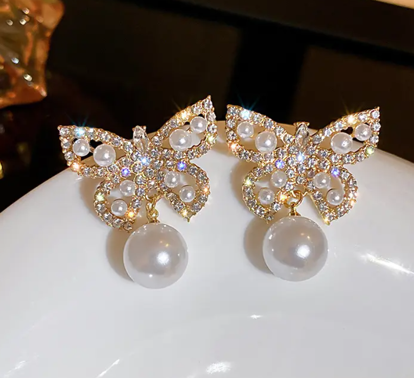 Butterfly Pearl Drop Earring